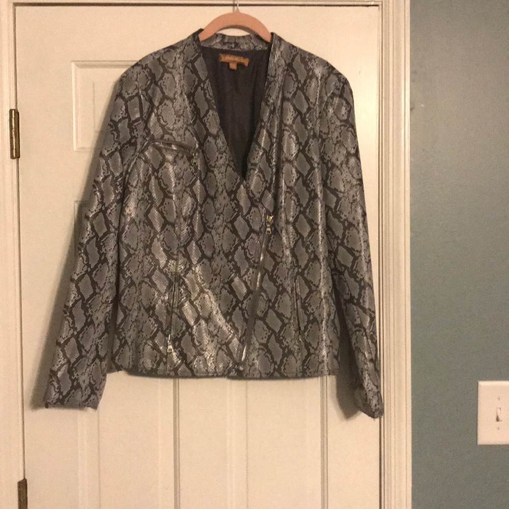 Grey faux snake skin Ellen Tracy moto jacket. Xl